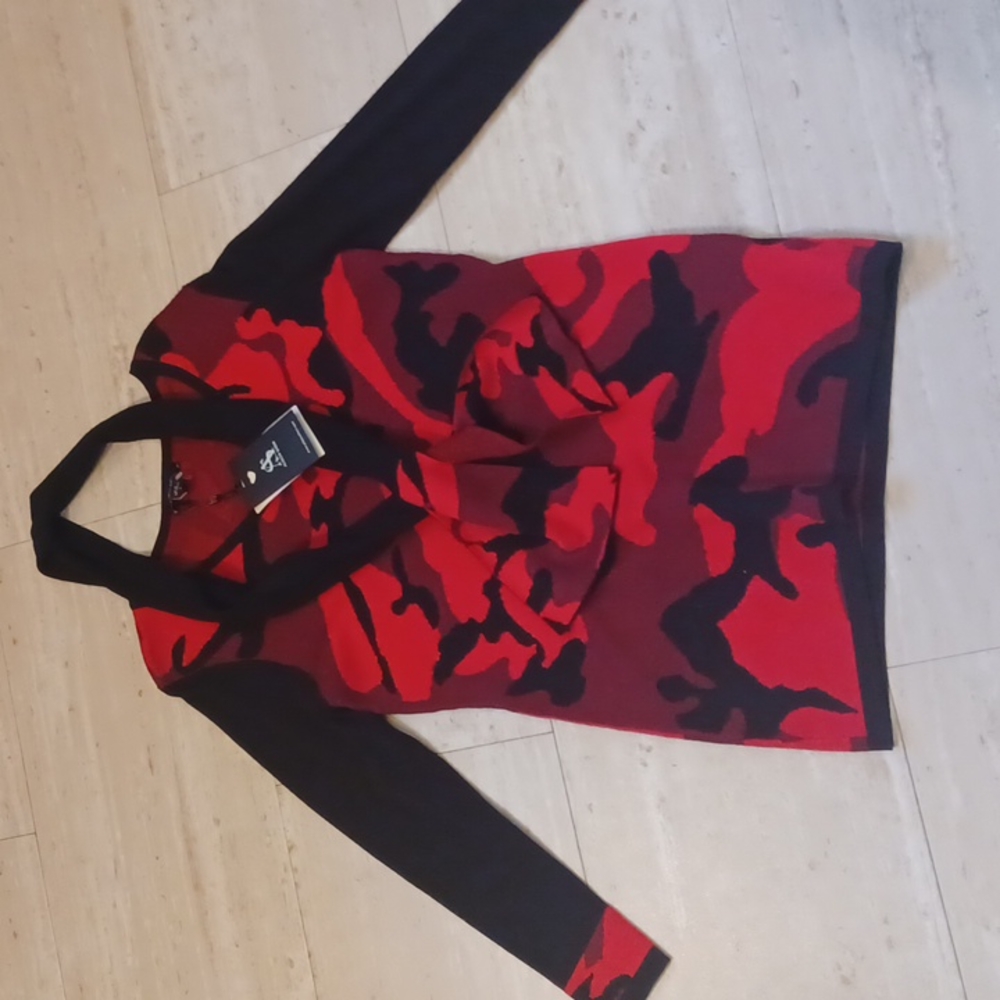 NWT Alison Sheri Red/Black Sweater Dress with Matching Scarf
